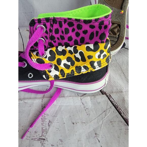 Converse Double Flap Leopard Black Purple Lime Green Women 7.5 Chuck Taylor Shoe - Picture 8 of 10